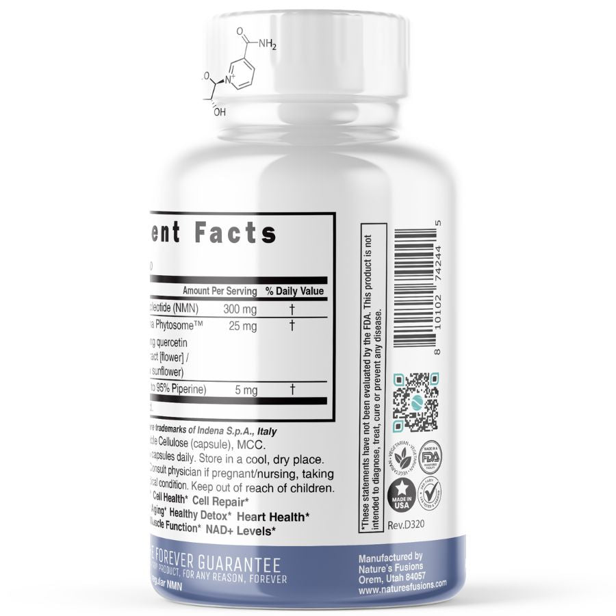 Nutri NMN+ 300mg Nicotinamide Mononucleotide with Quercefit & Black Pepper 60ct