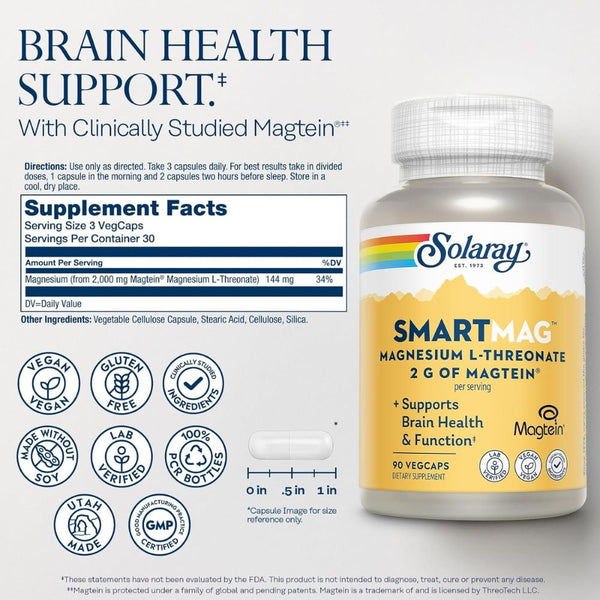 Solaray SmartMag™ Magnesium L-Threonate – 90 VegCaps