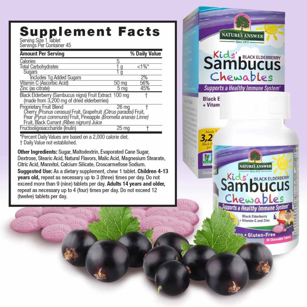 Nature's Answer Sambucus Kids Chewable 45 Tablets
