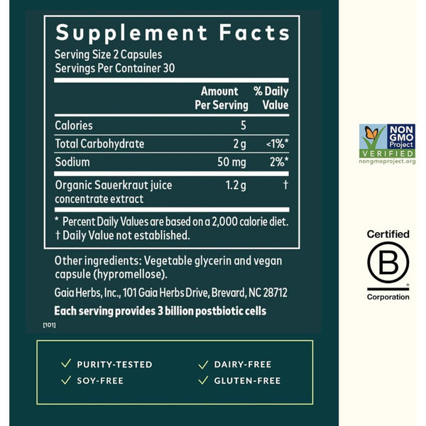 Gaia Herbs Sauerkraut Postbiotic 60 Softgels