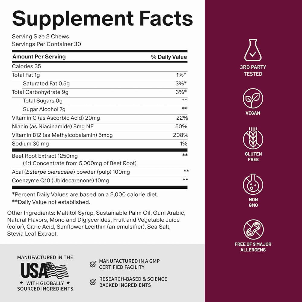 Snap Supplements Heart Beets Chews Mixed Berry 60 Count