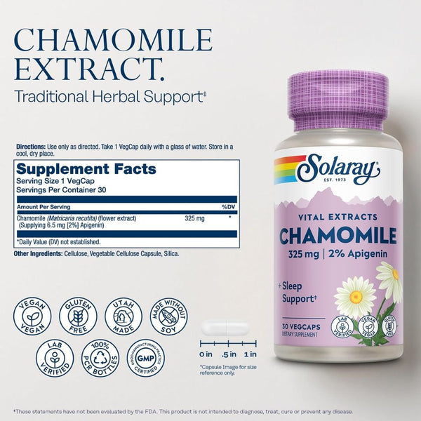 Solaray Chamomile – 325 mg Sleep Support  - 100 mg -30 VegCaps