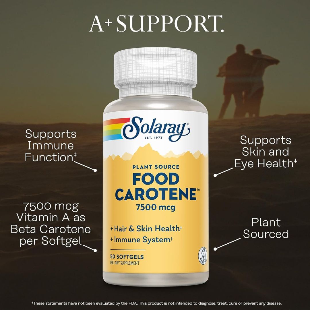 Solaray Food Carotene 7,500 mcg (25,000 IU) Beta Carotene and Vitamin A Complex 50 Softgels