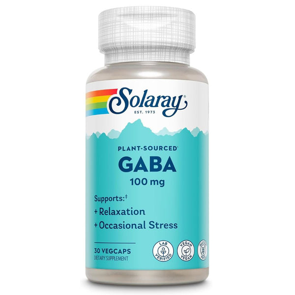 Solaray Plant-Sourced GABA – 100 mg Natural Relaxation / Stress Support  - 100 mg -30 VegCaps