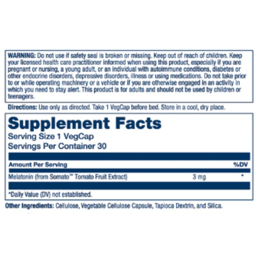 Solaray Plant-Based Melatonin – Natural Sleep Support - 3 mg - 30 VegCaps