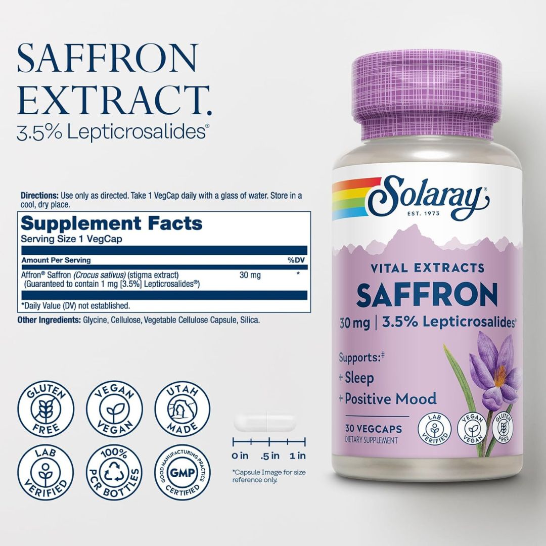 Solaray Saffron – Clinically Studied Mood & Sleep Support - 30 mg - 30 VegCaps