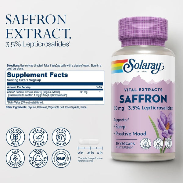 Solaray Saffron – Clinically Studied Mood & Sleep Support - 30 mg - 30 VegCaps