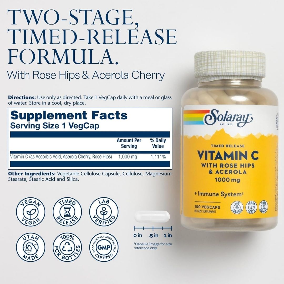 Solaray Vitamin C 1000mg Two Stage Timed Release 100 Caps