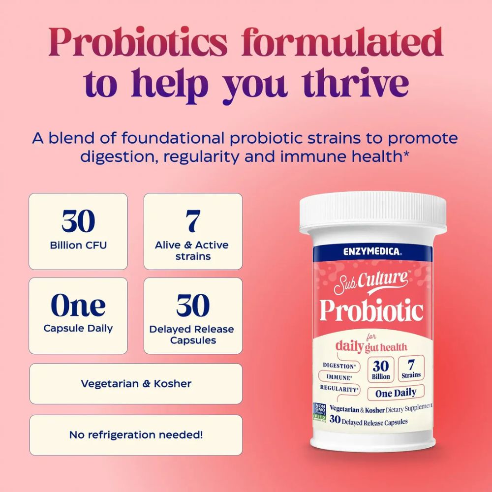 Enzymedica SubCulture Probiotic 30B – Daily Gut Health (30 Capsules)
