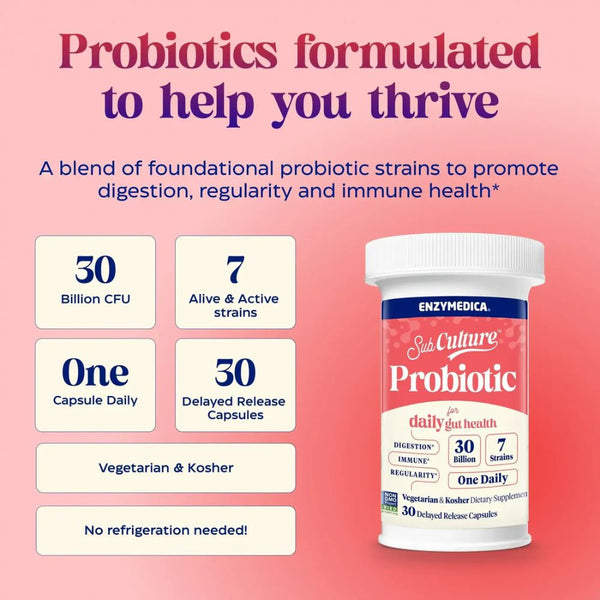 Enzymedica SubCulture Probiotic 30B – Daily Gut Health (30 Capsules)