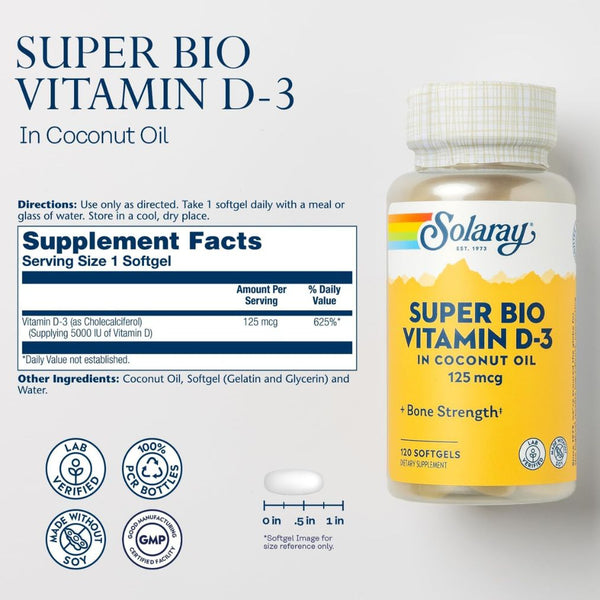 Solaray Super Bio Vitamin D-3 - 125 mcg -120 SoftGels