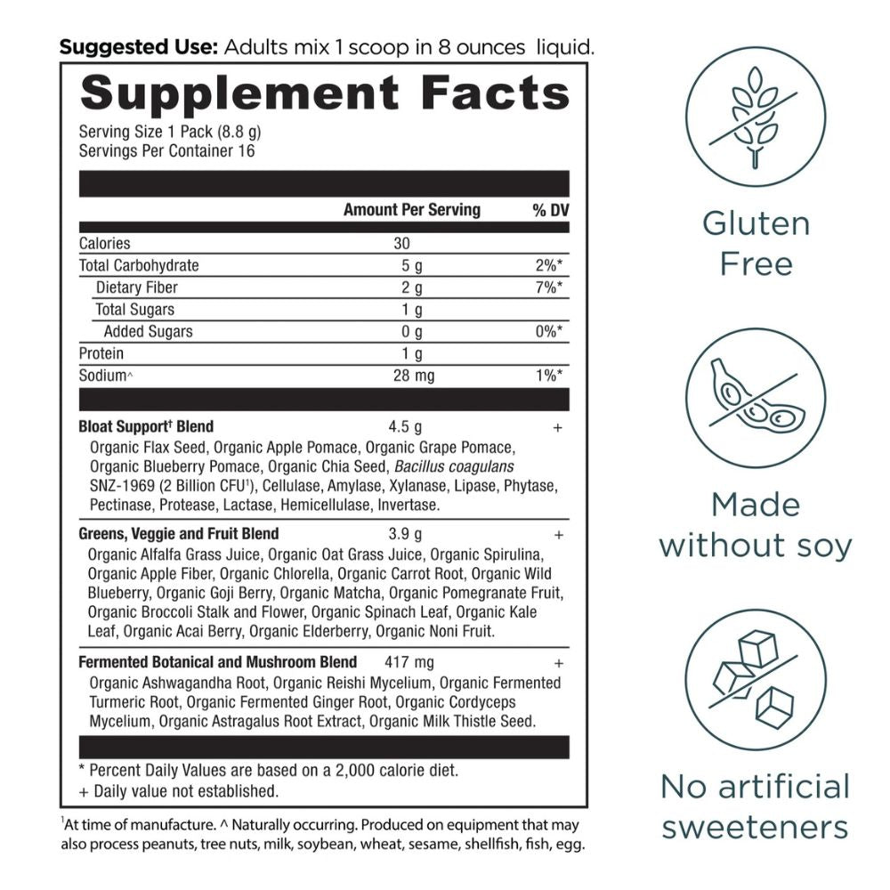 Ancient Nutrition Organic Super Greens Bloat Relief – Unflavored (16 Stick Packs)