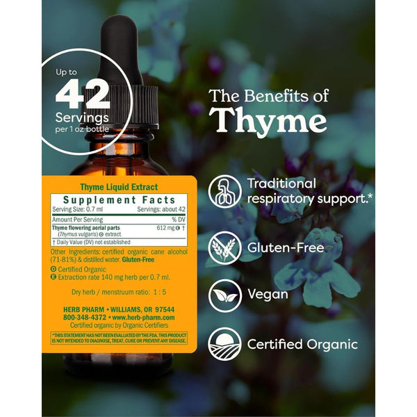 Herb Pharm Certified Organic Thyme Liquid Extract – Respiratory System Support (1 oz)