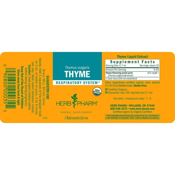 Herb Pharm Certified Organic Thyme Liquid Extract – Respiratory System Support (1 oz)