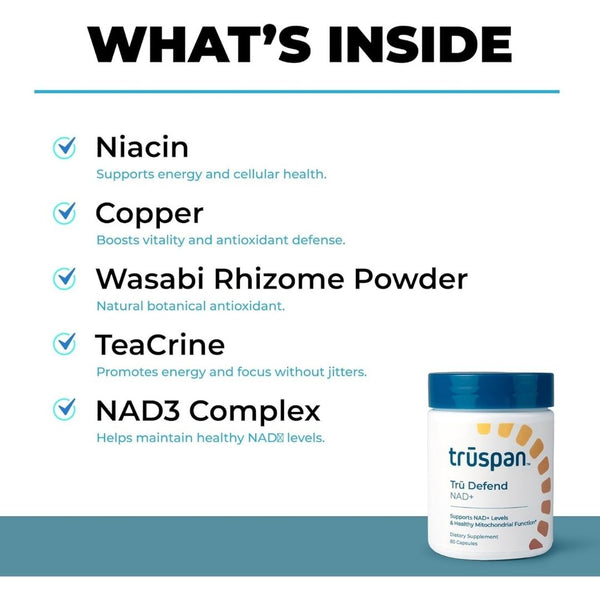 Truspan Tru Defend NAD+ Cellular Health &amp; Longevity Support 80 Caps