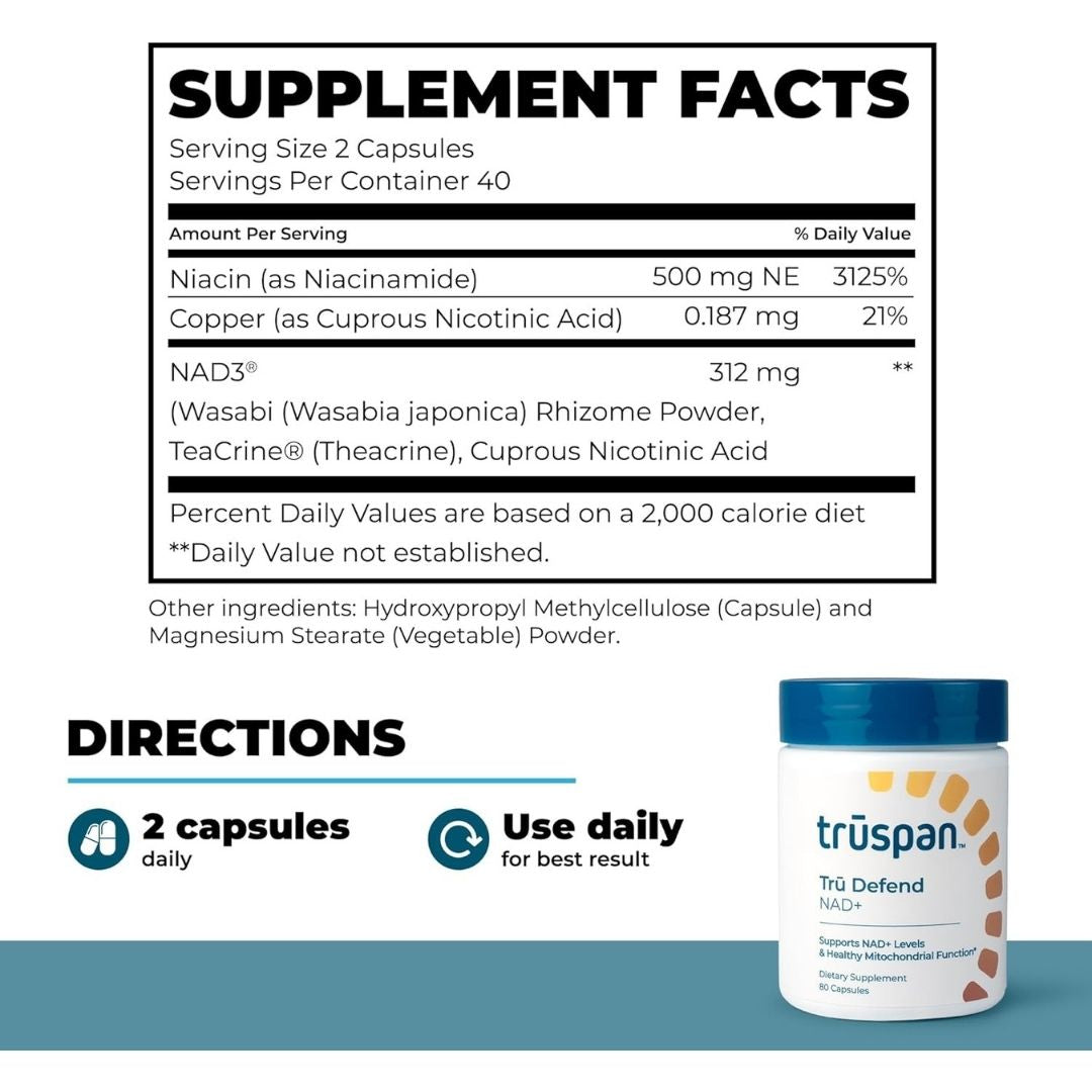 Truspan Tru Defend NAD+ Cellular Health & Longevity Support 80 Caps
