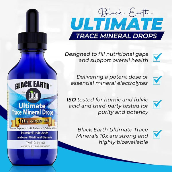 The Food Movement Co. Black Earth Ultimate Trace Minerals – 10x Strength Fulvic & Humic Acid Mineral Drops - 2 fl oz
