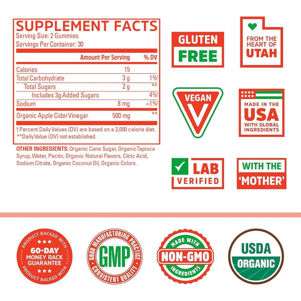 Zhou Apple Cider Vinegar Gummies – Organic ACV Supplement for Digestion & Whole Body Wellness