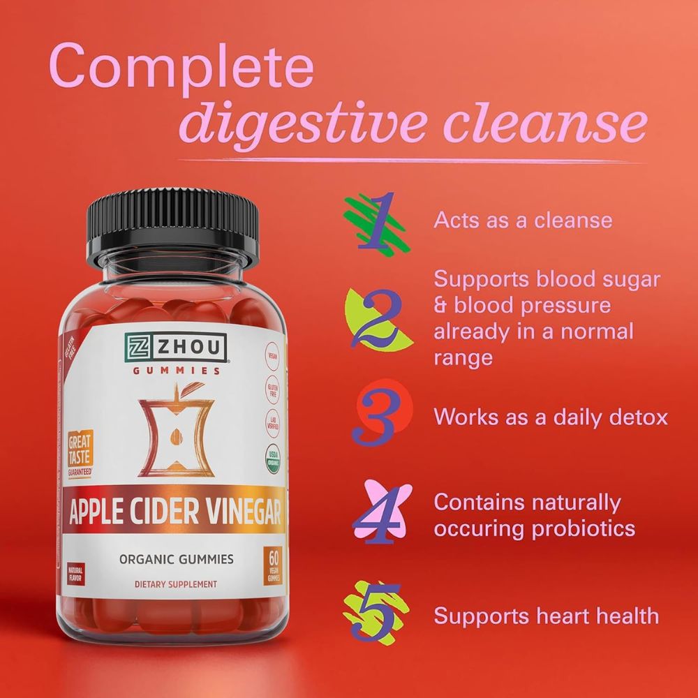 Zhou Apple Cider Vinegar Gummies – Organic ACV Supplement for Digestion & Whole Body Wellness
