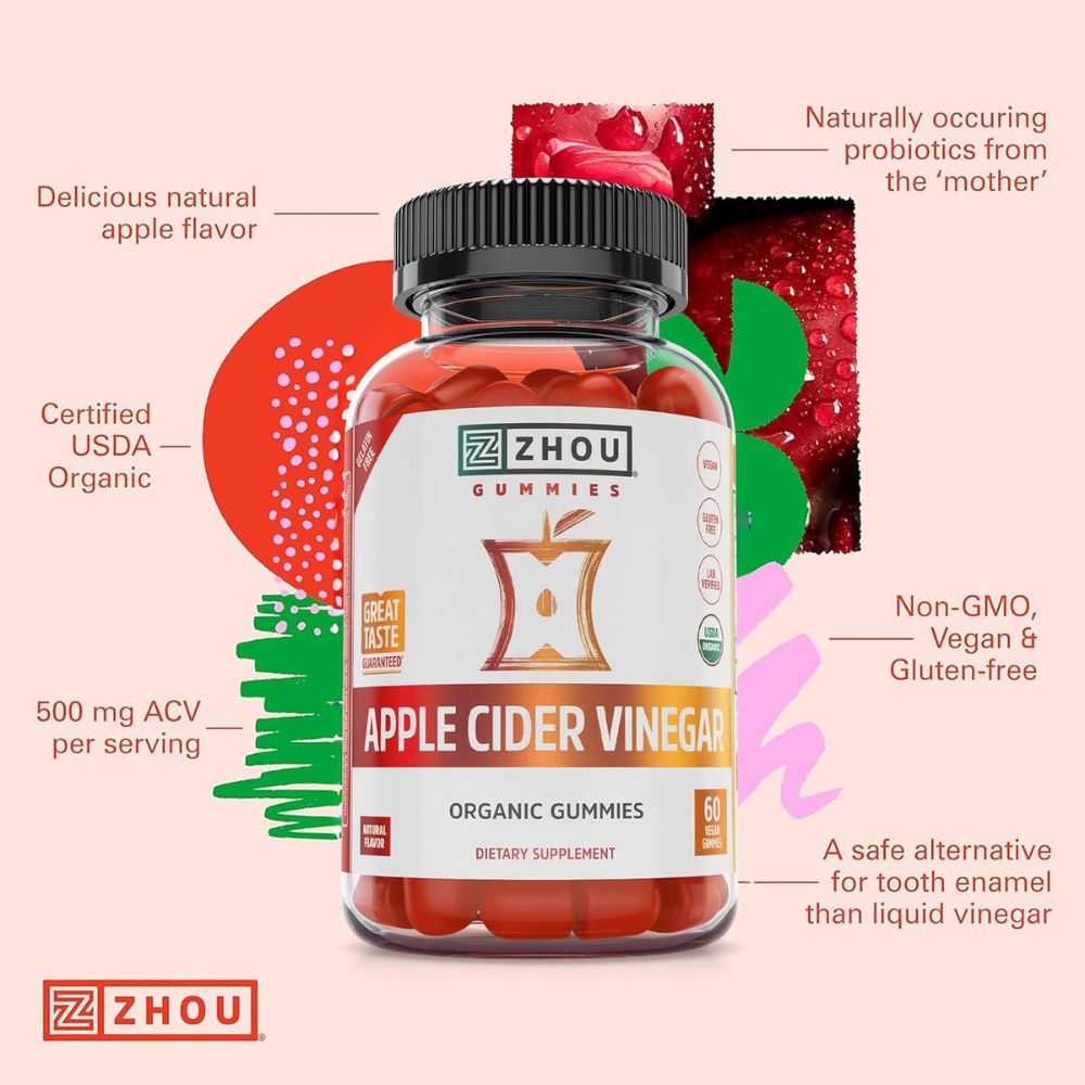 Zhou Apple Cider Vinegar Gummies – Organic ACV Supplement for Digestion & Whole Body Wellness