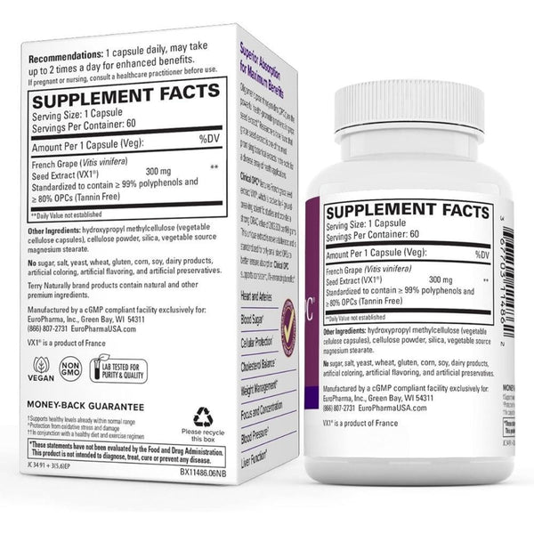 Clinical OPC French Grape Seed Extract VX1 - 300 mg - 60 Capsules