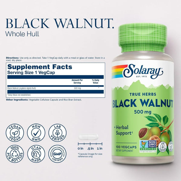 Solaray Black Walnut 500 mg – 100 VegCaps