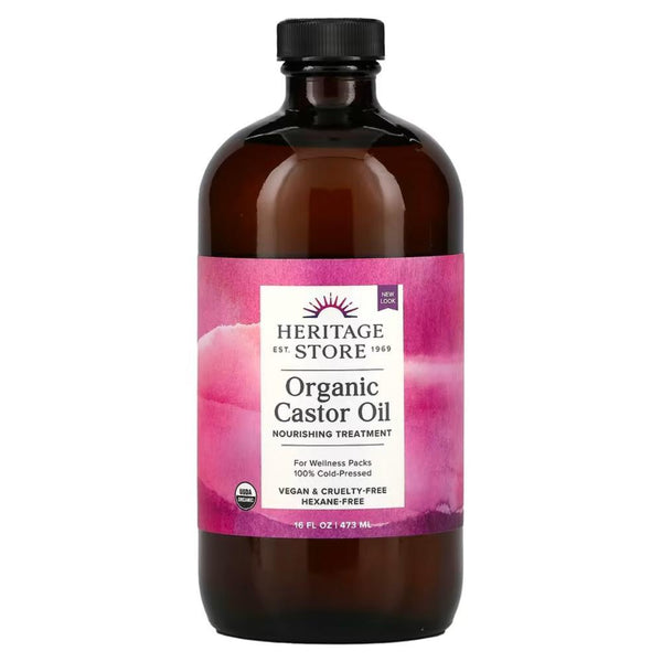 Heritage Store Organic Castor Oil, nourishing treatment. For Wellness packs. cold pressed.
