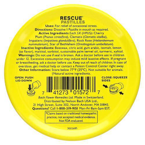 Bach Rescue Pastilles Natural Stress Relief Lemon 35 ct