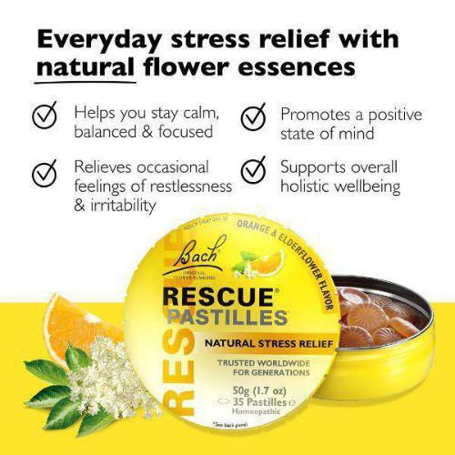 Bach Rescue Pastilles Natural Stress Relief Orange Elderflower - 35 Pastilles