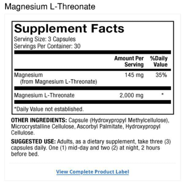 Magnesium L-Threonate - 90 Capsules