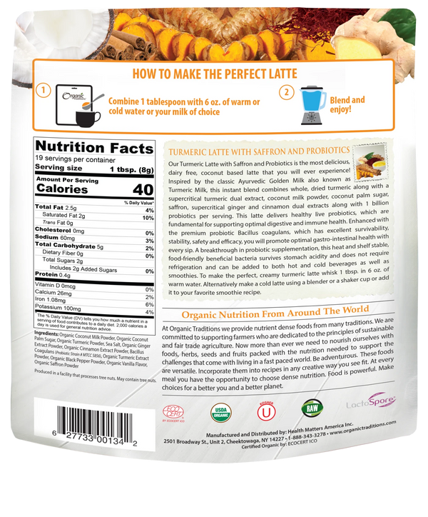 Turmeric Latte with Saffron and Probiotics - 5.3 oz